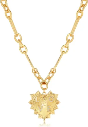 Heart Charm Necklace - 18K Gold Plated Heart Pendant Choker Chain - Trendy Hip Hop Neutral Aesthetic Jewelry