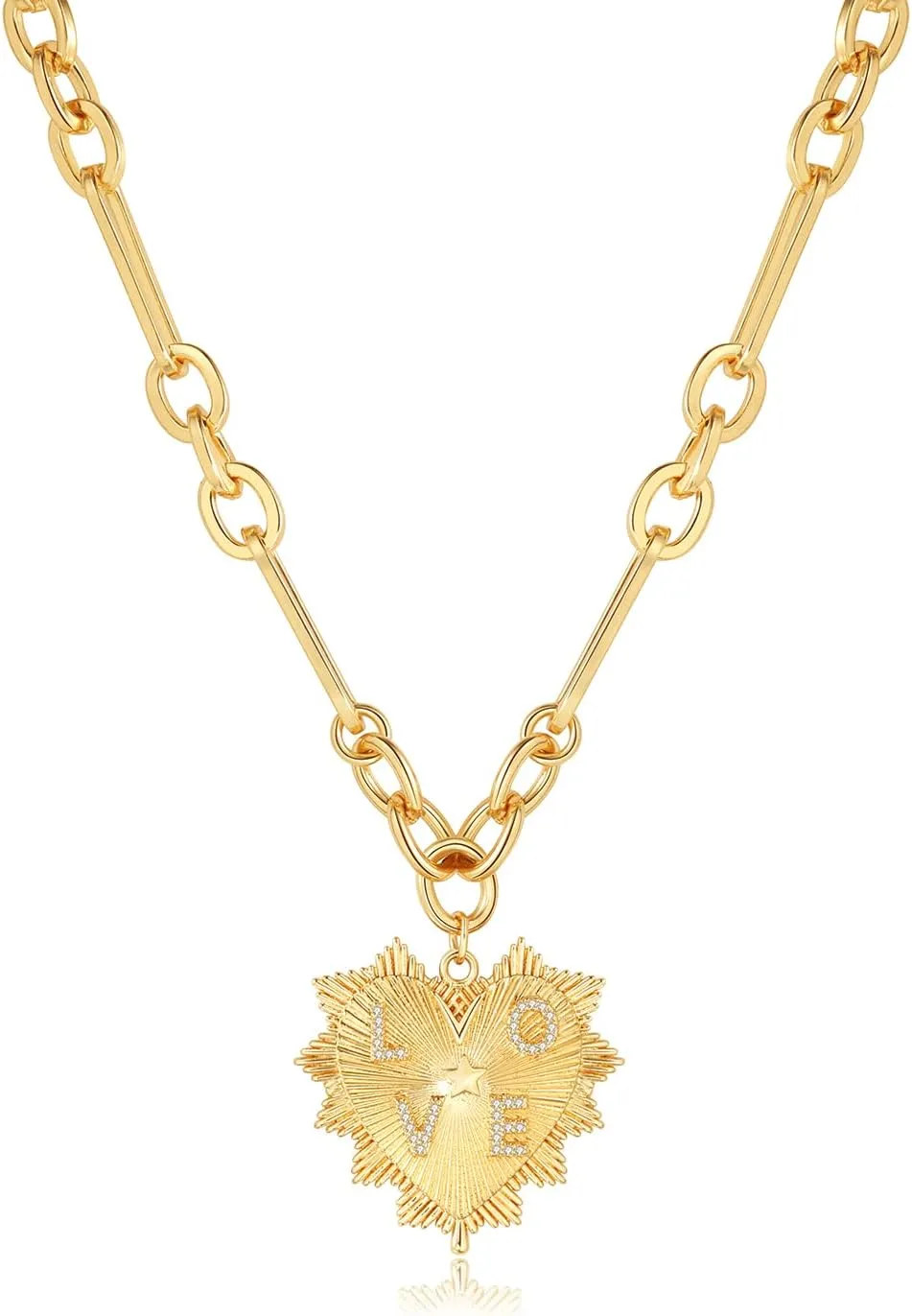 Heart Charm Necklace - 18K Gold Plated Heart Pendant Choker Chain - Trendy Hip Hop Neutral Aesthetic Jewelry