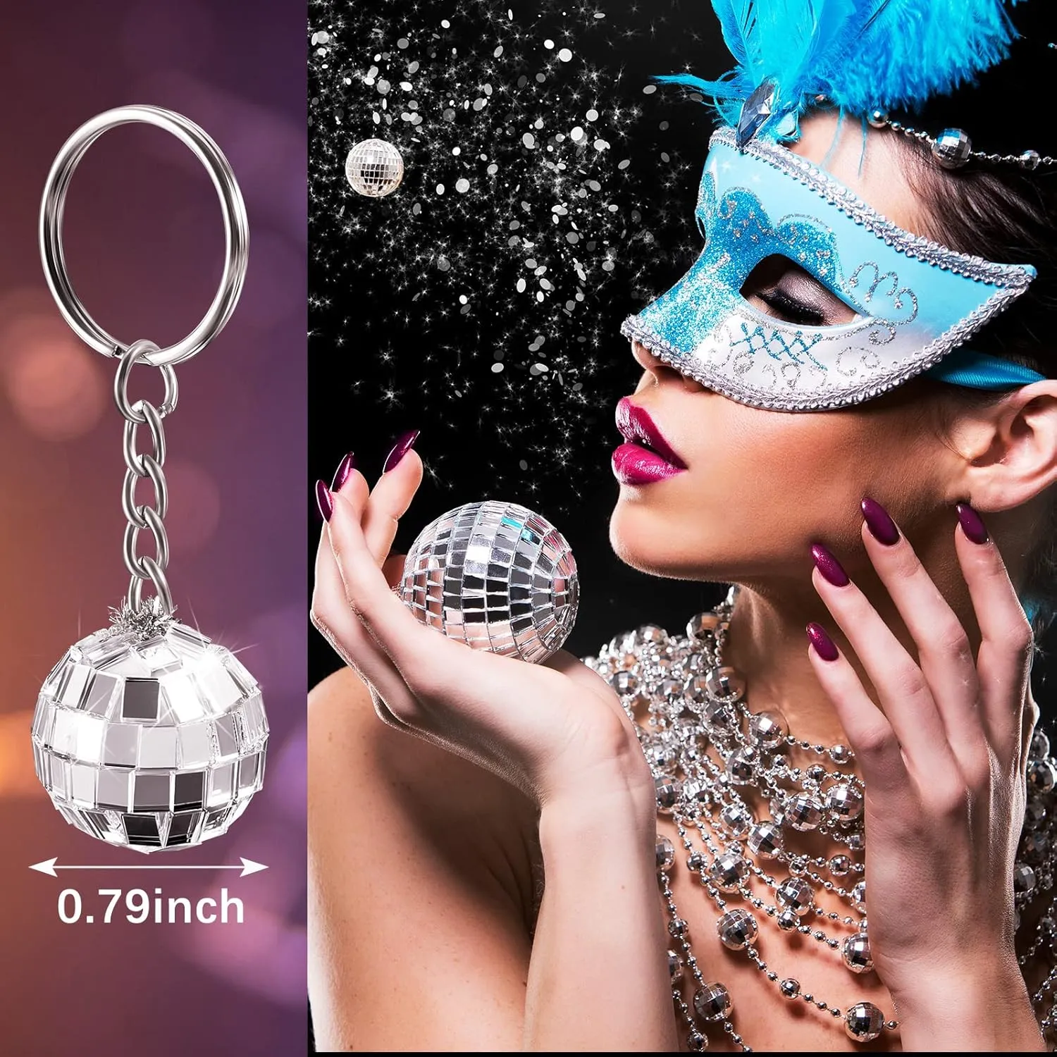 Hicarer 12 Pieces Mini Mirror Disco Ball Keychains Bulk Silver Disco Ball Party Favors 70s Keychains 1970s Accessories for Party Supplies Decorations