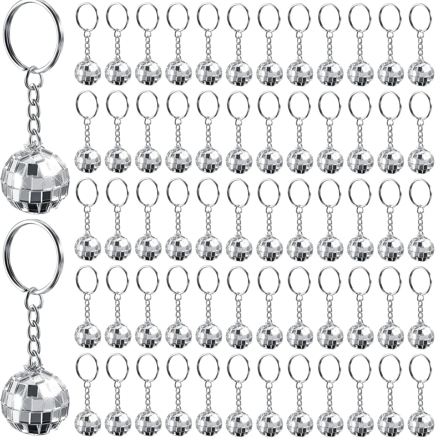 Hicarer 12 Pieces Mini Mirror Disco Ball Keychains Bulk Silver Disco Ball Party Favors 70s Keychains 1970s Accessories for Party Supplies Decorations