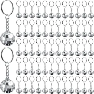 Hicarer 12 Pieces Mini Mirror Disco Ball Keychains Bulk Silver Disco Ball Party Favors 70s Keychains 1970s Accessories for Party Supplies Decorations