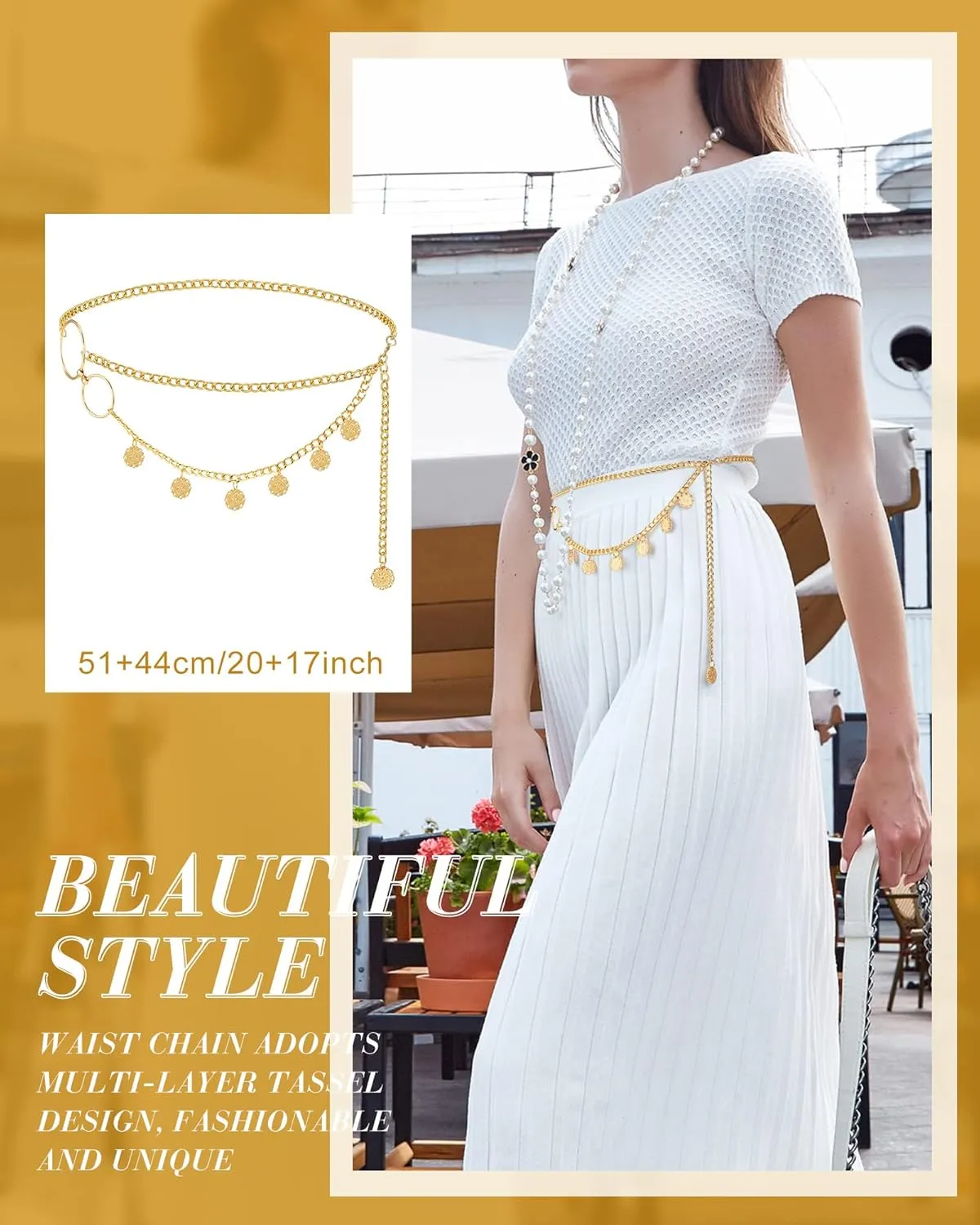 Hicarer 3 Pcs Silver Gold Waist Chain for Body Multi Layer Metal Chain Belts for Women Girls Summer Beach Jewelry Adjustable