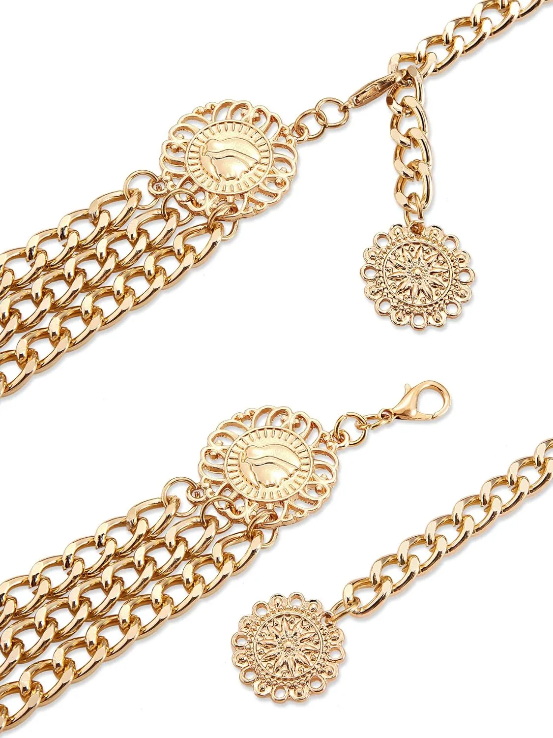 Hicarer 3 Pcs Silver Gold Waist Chain for Body Multi Layer Metal Chain Belts for Women Girls Summer Beach Jewelry Adjustable