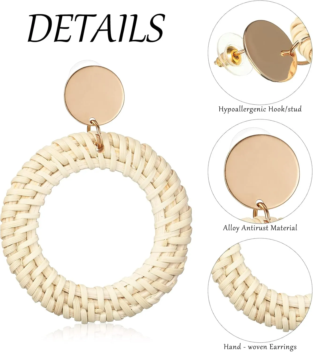 Hicarer 6 Pair Rattan Earrings Straw Tassel Bohemian Earrings for Girl Women Summer Beach Party