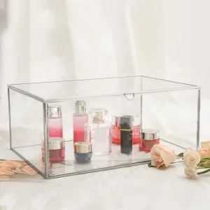 HighFree Vintage Glass Box with Lid - Clear Jewelry Glass Display Box Keepsake Box - Home Decor Decorative Box for Trinket Rings Bracelet (Silver, X-Extra Large)