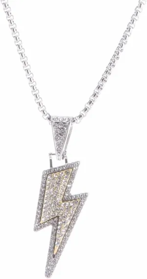 Hip Hop Lightning Bolt Crystal Pendant Necklace Stainless Steel Punk Charm Thunder Iced Out Chic Rhinestone Cubic Zirconia Chain Necklace for Women Men Minimalist Rock Party Fashion Jewelry Gifts