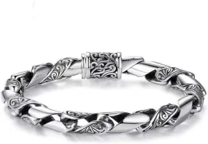 Hip-hop Stainless Steel Bracelet for Men, Hollowed Titanium Link Chain Carved with Ancient Grass Pattern, 21.5cm (8.46 inch)