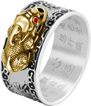 HJ HUAJ Feng Shui PiXiu Mantra Ring - Lucky Wealth Jewelry