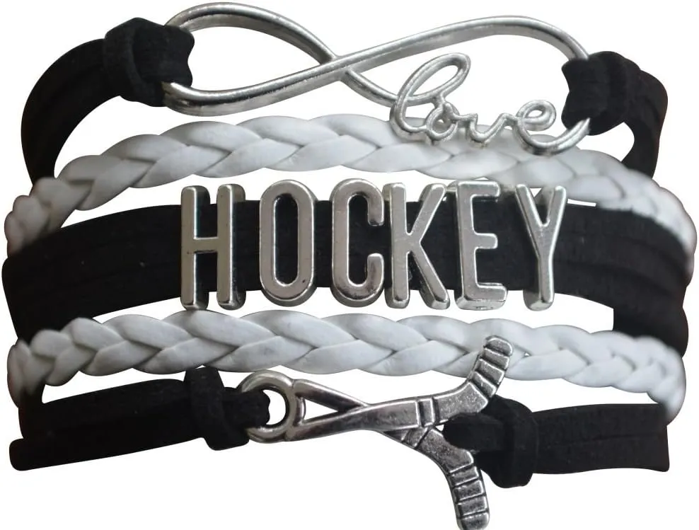 Hockey Charm Bracelet, Ice Hockey Jewelry- Infinity Love Hockey Bracelet- Gift for Her