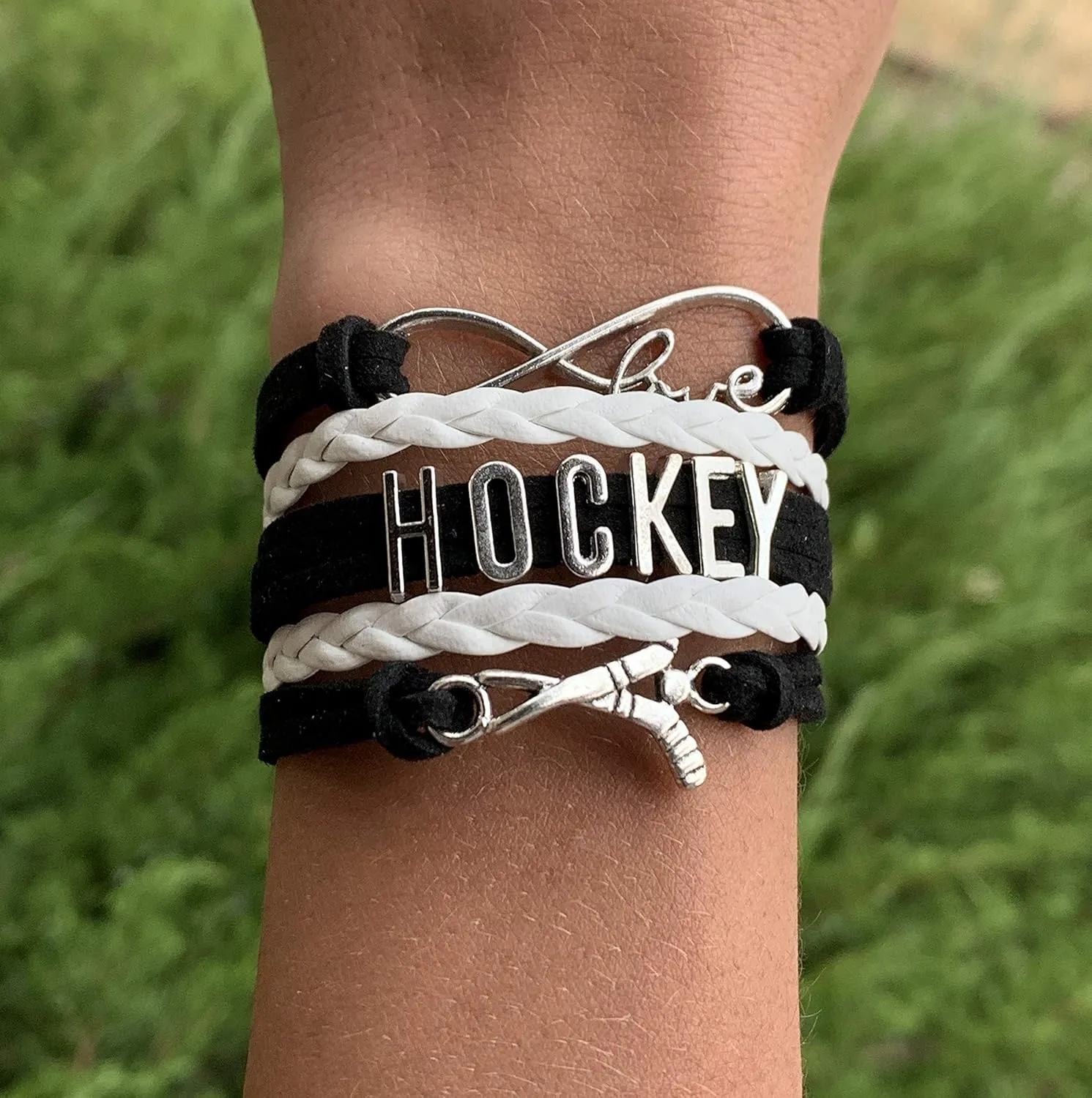 Hockey Charm Bracelet, Ice Hockey Jewelry- Infinity Love Hockey Bracelet- Gift for Her