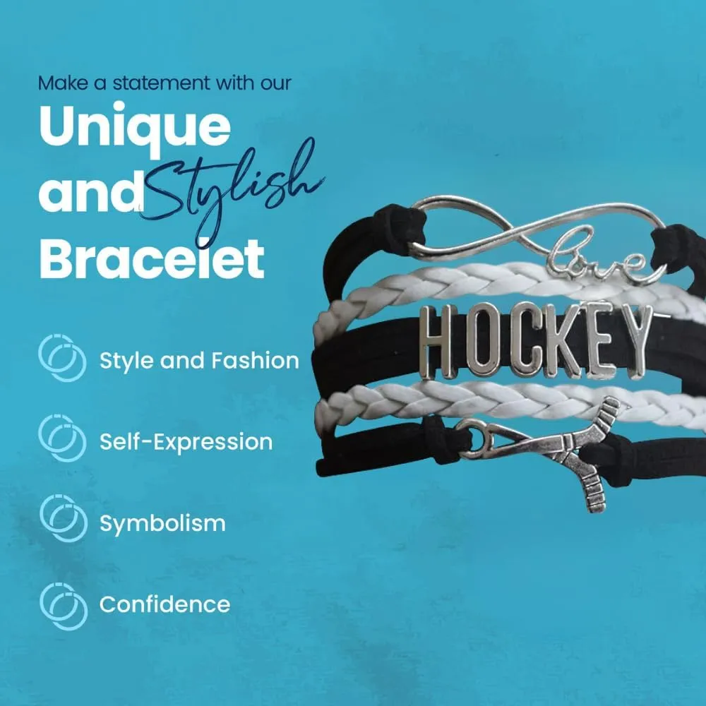 Hockey Charm Bracelet, Ice Hockey Jewelry- Infinity Love Hockey Bracelet- Gift for Her