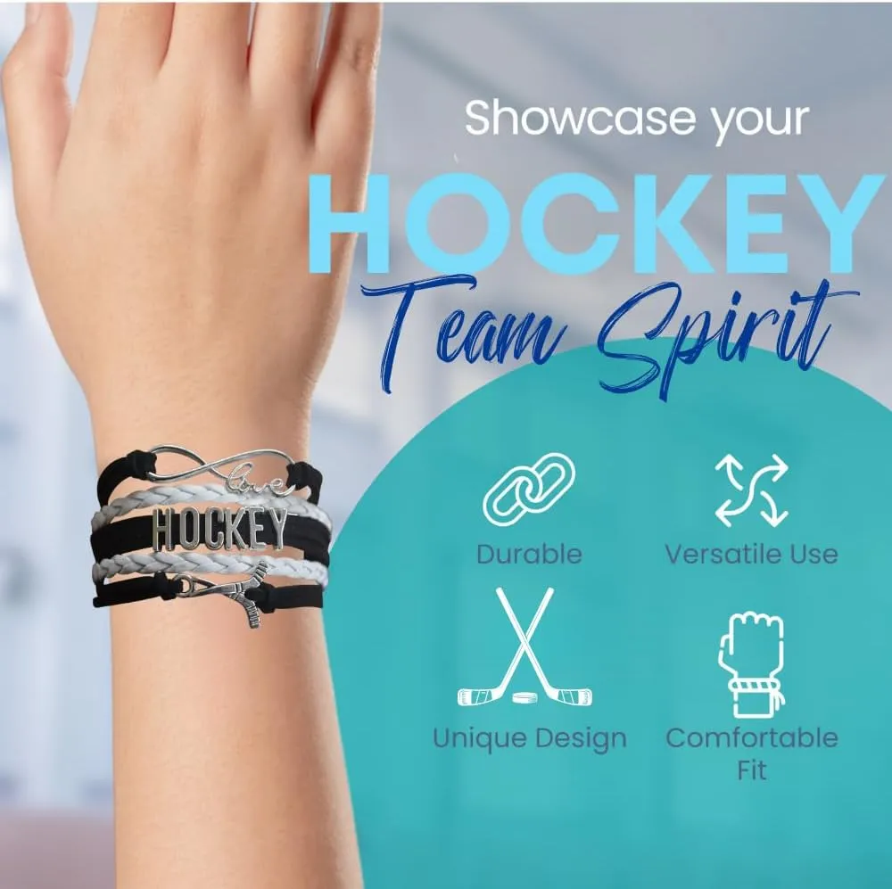 Hockey Charm Bracelet, Ice Hockey Jewelry- Infinity Love Hockey Bracelet- Gift for Her