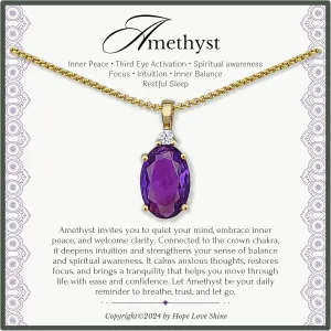 HOPE LOVE SHINE Amethyst Necklace Gift for Women - February Birthstone Jewelry - 18K Gold Plated Spiritual Pendant - Elegant Women's Jewelry Gift for Birthday, Anniversary & More (18 2-inch)