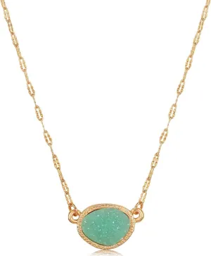Humble Chic NY Simulated Druzy Pendant Necklace for Women with Sparkly Oval Stone - Gold, Silver, or Rose Gold Tone Chain - 16" with 3" Extender