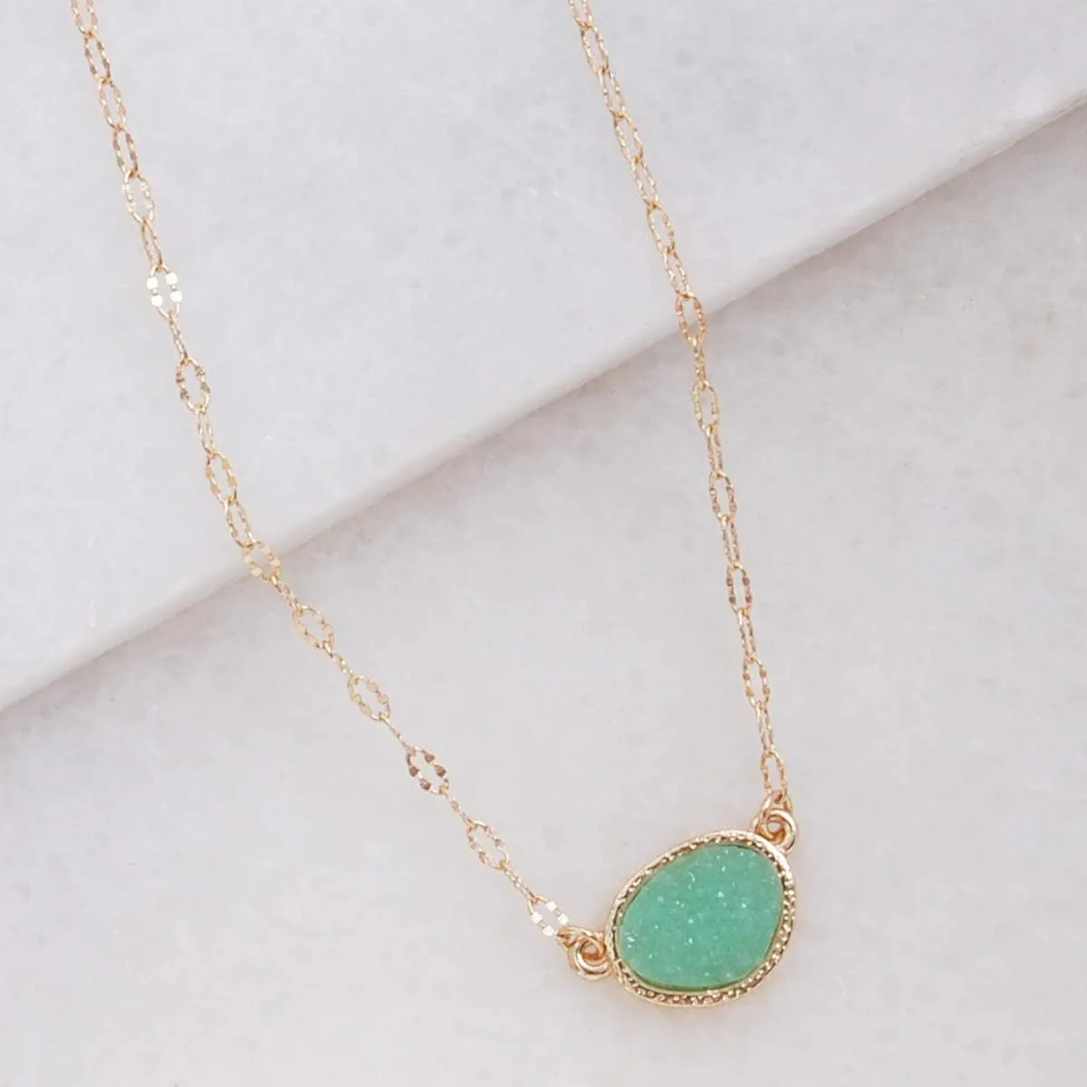 Humble Chic NY Simulated Druzy Pendant Necklace for Women with Sparkly Oval Stone - Gold, Silver, or Rose Gold Tone Chain - 16" with 3" Extender