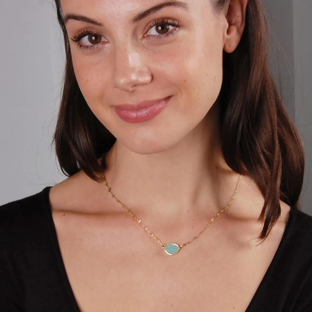 Humble Chic NY Simulated Druzy Pendant Necklace for Women with Sparkly Oval Stone - Gold, Silver, or Rose Gold Tone Chain - 16" with 3" Extender