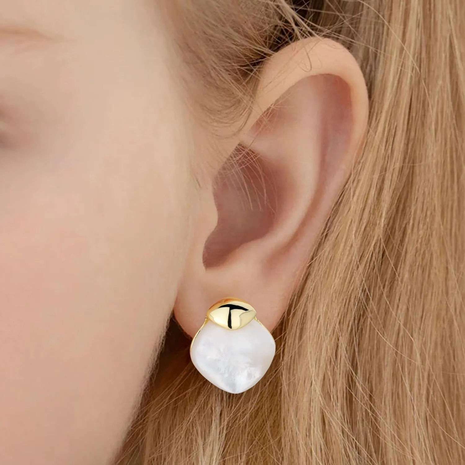 Hypoallergenic Earrings for Women, TAIGRAMA Surgical Steel Earring Studs for Sensitive Ears, Mother of Pearl Stud Earrings for Women Men