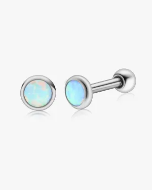 Hypoallergenic G23 Implant Grade Titanium Stud Earrings, Screw Back Earrings, F136 Pure Titanium Piercing Post Suitable for Sensitive Ears, Opal Stone Inlay Cartilage Earrings (Pale Blue,3mm)