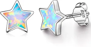 Hypoallergenic Star Earrings for Girls, S925 Sterling Sliver Stud Earrings For Women ARSKRO White Tiny Little Small Cute Fire Opal Earring Jewelry Gifts for Kids Sensitive Ears