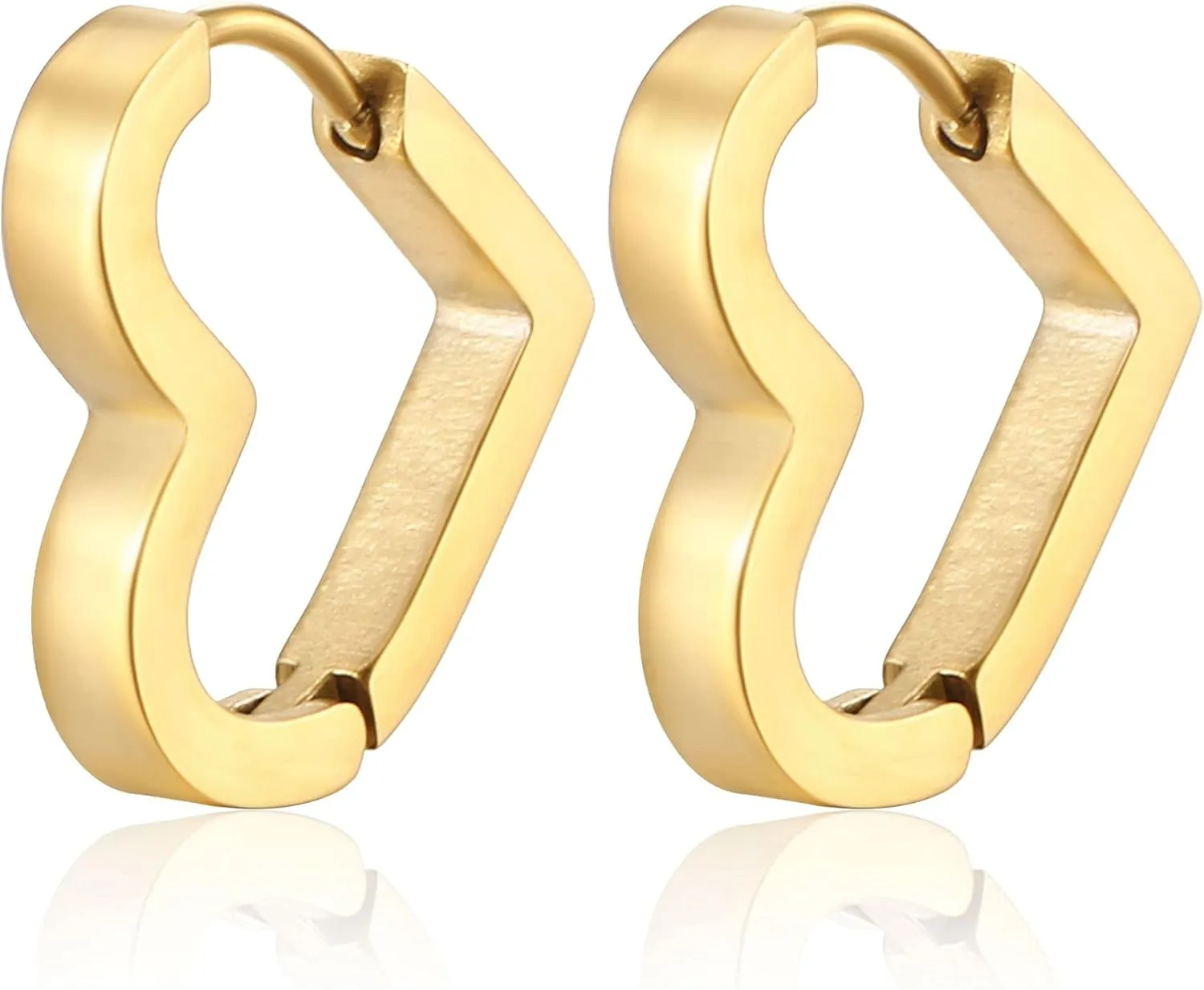Hypoallergenic Star Huggie Earrings for Women Minimalist Love Heart Hoop Earrings 18K Gold Plated Stainless Steel Chunky Hoop Earrings Cartilage Jewelry Gifts