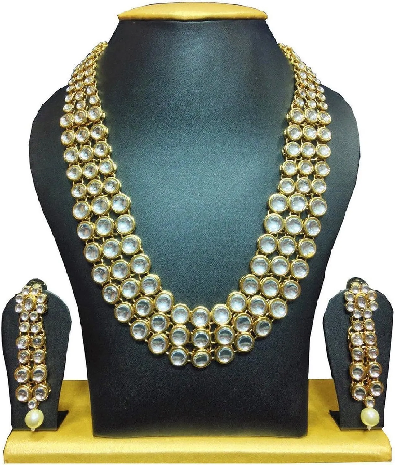 I Jewels Indian Bollywood Gold Plated Faux 3 Layered Kundan Party Wear Jewelry Set for Women (IJ301)