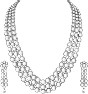 I Jewels Indian Bollywood Gold Plated Faux 3 Layered Kundan Party Wear Jewelry Set for Women (IJ301)