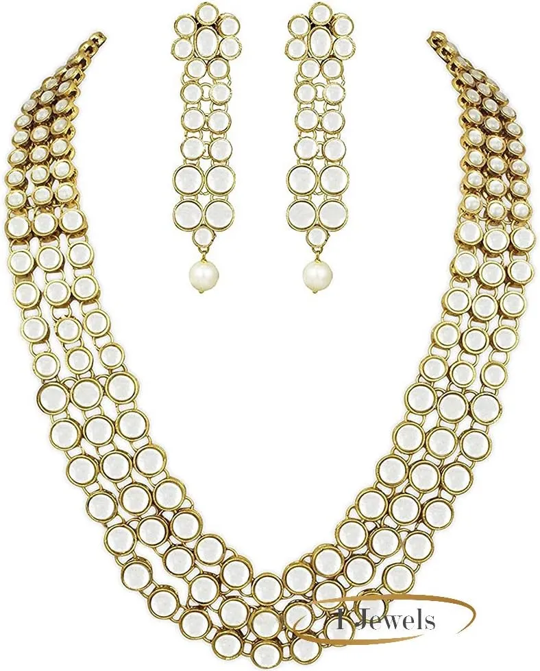 I Jewels Indian Bollywood Gold Plated Faux 3 Layered Kundan Party Wear Jewelry Set for Women (IJ301)