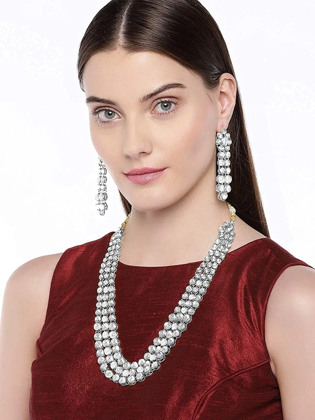 I Jewels Indian Bollywood Gold Plated Faux 3 Layered Kundan Party Wear Jewelry Set for Women (IJ301)