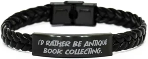 I'd Rather Be. Braided Leather Bracelet, Antique Book Collecting Present From Friends, Perfect Engraved Bracelet For Friends, Beaded bracelet, Charm bracelet, Cuff bracelet, Friendship bracelet,