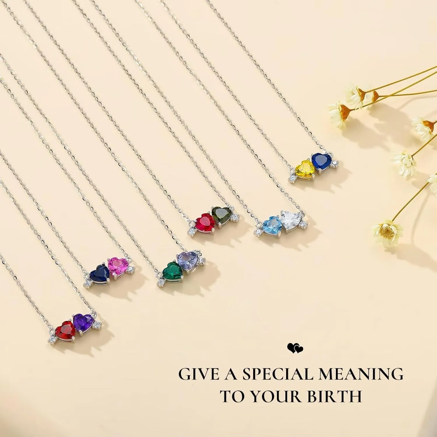 Iefil Double Birthstone Necklace for Women - 0.8CT 925 Sterling Silver Birthstone Necklace, Gifts for Her Wife Girlfriend Mom