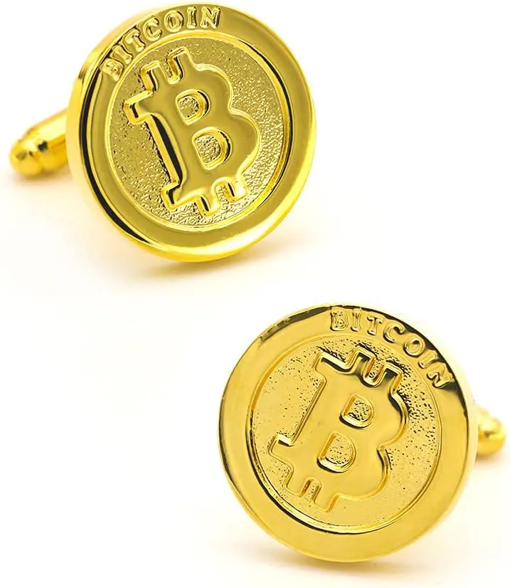 iGame Men's Bitcoin Cuff Links Quality Brass Material Golden Color Coin Design Cufflinks with Gift Box