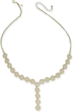 INC International Concepts I.N.C. Gold-Tone Crystal & Imitation Pearl Flower Lariat Necklace, 23"   3" extender