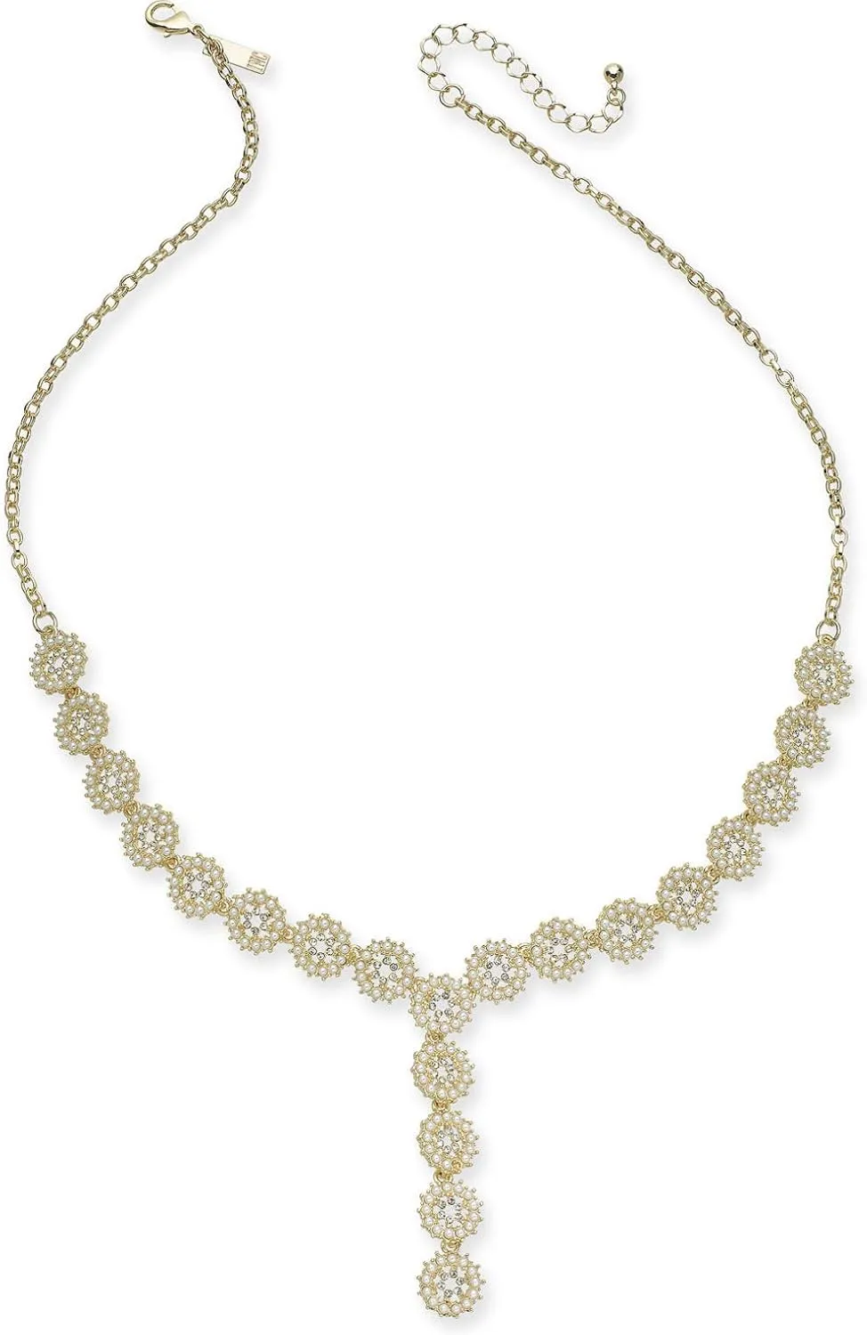 INC International Concepts I.N.C. Gold-Tone Crystal & Imitation Pearl Flower Lariat Necklace, 23"   3" extender