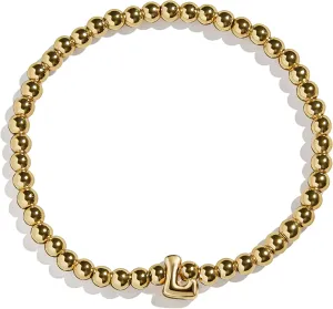 Initial Pisa Stretch Bracelet - Personalized Gold-Plated Beaded Bracelet for Women, Custom Ball Trendy Jewelry