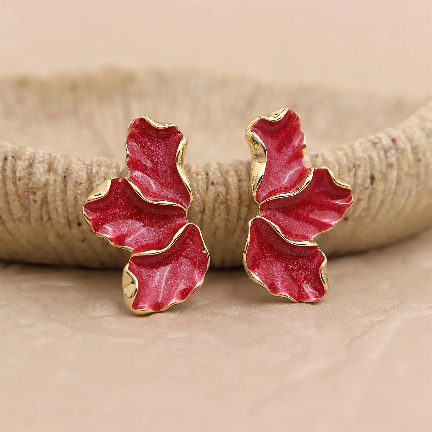 JeanBeau Gold Flower Petal Stud Earrings for Women, Trendy Statement Enamel Floral Earing Summer Prom Fashion Jewelry Gift