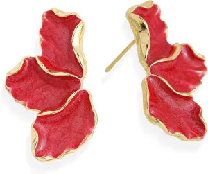 JeanBeau Gold Flower Petal Stud Earrings for Women, Trendy Statement Enamel Floral Earing Summer Prom Fashion Jewelry Gift