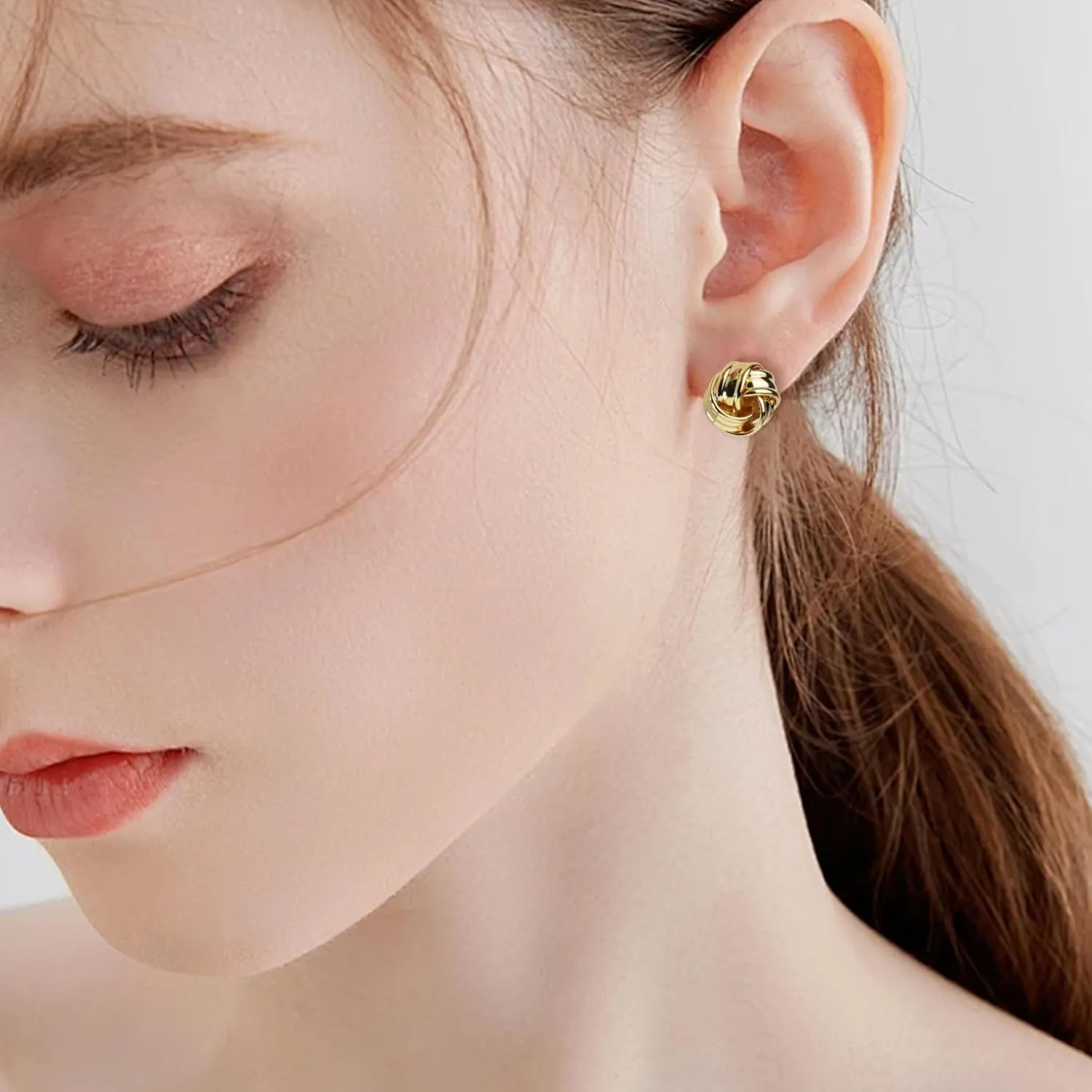 JeanBeau Small Chunky Love Knot Stud Earrings for Women, Trendy Statement Hollow Twisted Hypoallergenic Earing Valentine Prom Fashion Jewelry Gift