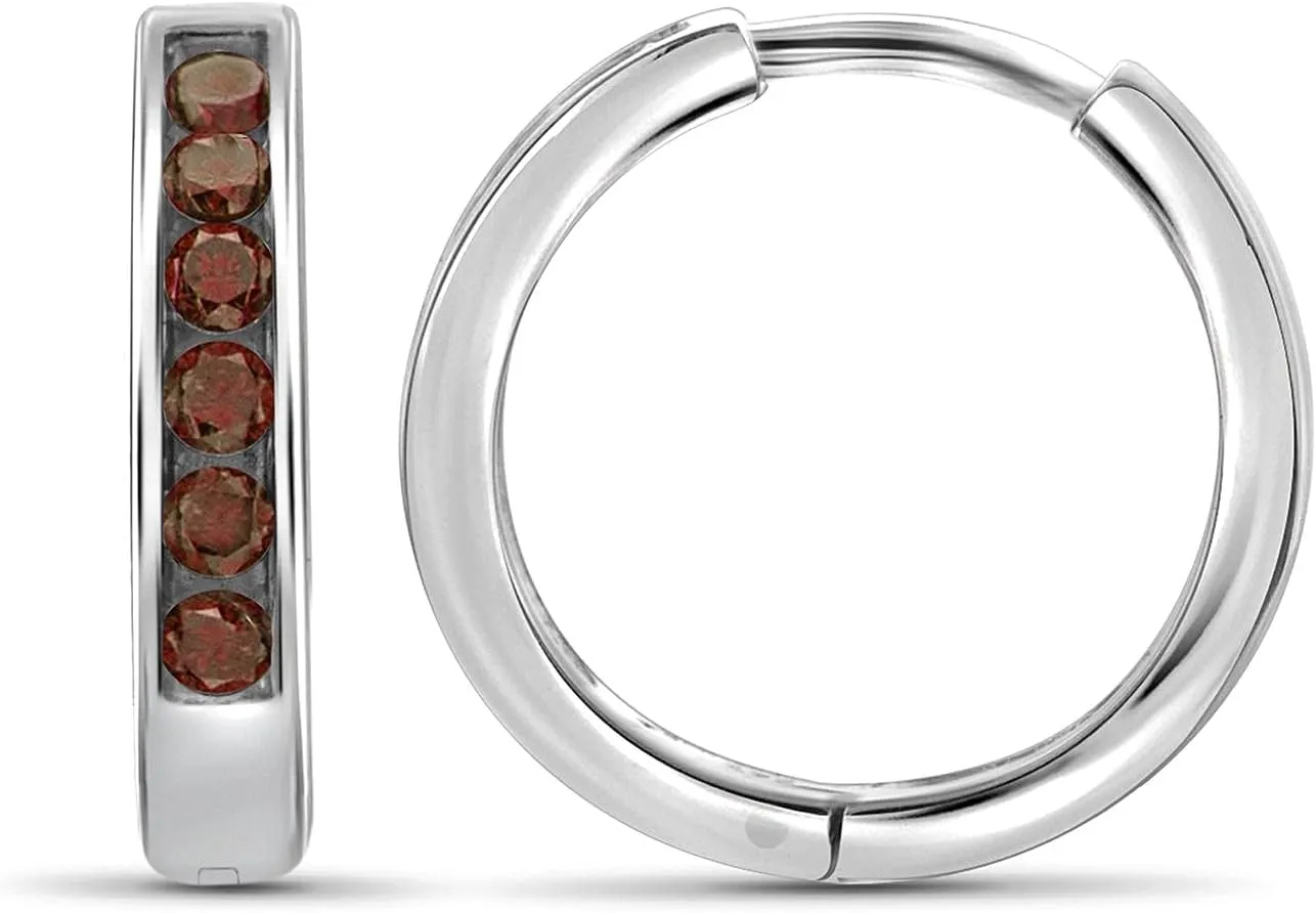 JEWELEXCESS Red Diamond Earrings Women  1/4-Carat Red Diamonds Sterling Silver Hoop Earrings Small  Hypoallergenic Hoop Earrings  Small Hoop Earrings Diamond Hoops  White Hoop Earrings for Women