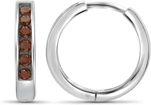 JEWELEXCESS Red Diamond Earrings Women  1/4-Carat Red Diamonds Sterling Silver Hoop Earrings Small  Hypoallergenic Hoop Earrings  Small Hoop Earrings Diamond Hoops  White Hoop Earrings for Women