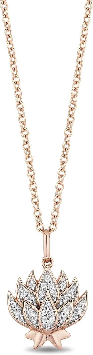 Jewelili Enchanted Disney Fine Jewelry 14K Rose Gold over Sterling Silver 1/10 CTTW Diamond Jasmine Pendant