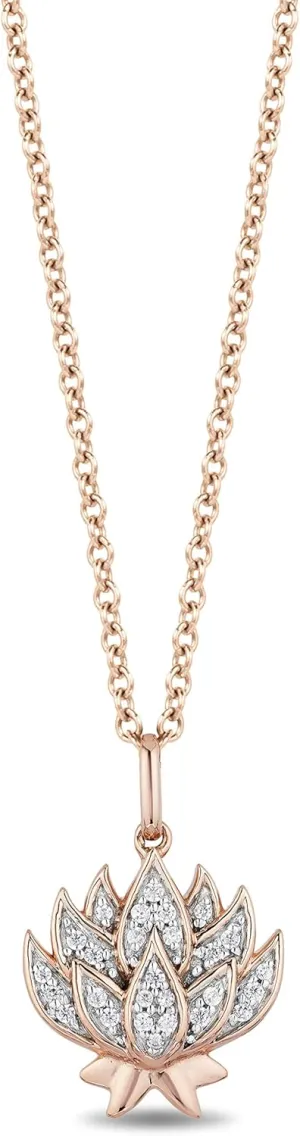 Jewelili Enchanted Disney Fine Jewelry 14K Rose Gold over Sterling Silver 1/10 CTTW Diamond Jasmine Pendant