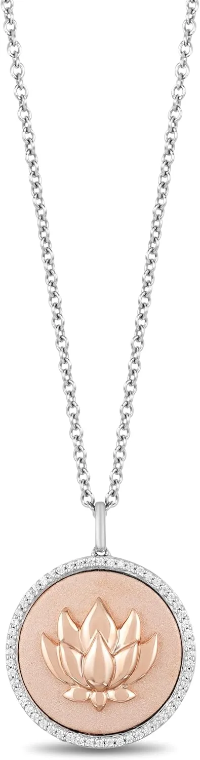Jewelili Enchanted Disney Fine Jewelry 14K Rose Gold over Sterling Silver with 1/6 CTTW Diamond Jasmine Necklace