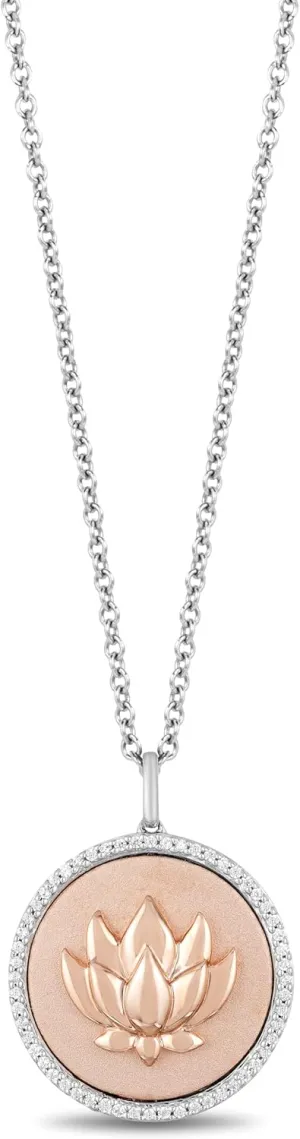 Jewelili Enchanted Disney Fine Jewelry 14K Rose Gold over Sterling Silver with 1/6 CTTW Diamond Jasmine Necklace