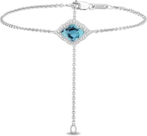 Jewelili Enchanted Disney Fine Jewelry in Sterling Silver with 1/10 CTTW Diamond and Specially Cut Swiss Blue Topaz Jasmine Bracelet