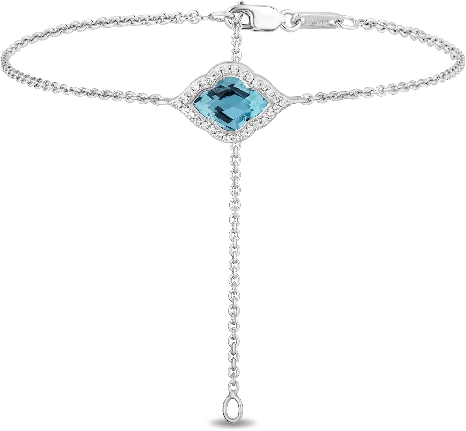 Jewelili Enchanted Disney Fine Jewelry in Sterling Silver with 1/10 CTTW Diamond and Specially Cut Swiss Blue Topaz Jasmine Bracelet
