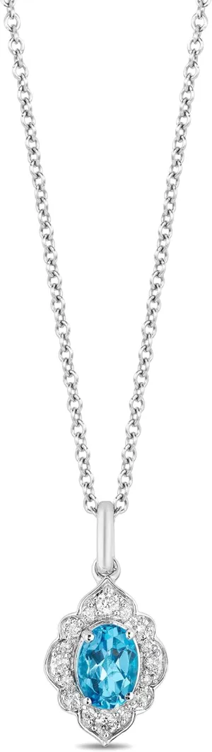 Jewelili Enchanted Disney Fine Jewelry Sterling Silver 1/6 Cttw Diamond and Swiss Blue Topaz Jasmine Fashion Pendant