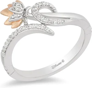Jewelili Enchanted Disney Fine Jewelry Sterling Silver and 10K Rose Gold 1/10 CTTW Jasmine Ring