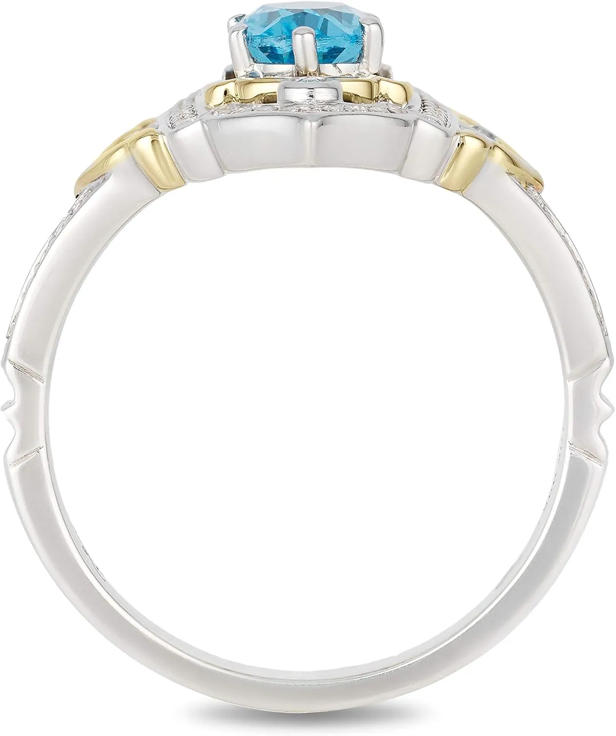 Jewelili Enchanted Disney Fine Jewelry Sterling Silver and 10K Yellow Gold 1/5 CTTW Diamond and Swiss Blue Topaz Jasmine Ring