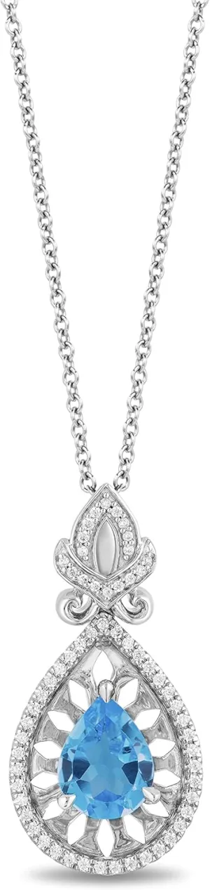 Jewelili Enchanted Disney Fine Jewelry Sterling Silver with 1/5 CTTW Diamonds Jasmine's Aladdin Cave Of Wonders Pendant