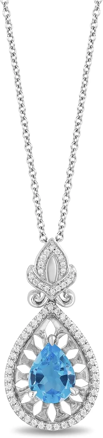 Jewelili Enchanted Disney Fine Jewelry Sterling Silver with 1/5 CTTW Diamonds Jasmine's Aladdin Cave Of Wonders Pendant